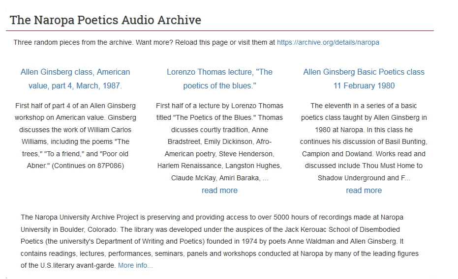 Naropa Poetics Audio Archives screenshot